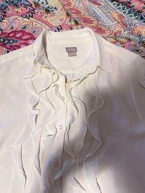 Chico's Cream Ruffled Button-Front Blouse